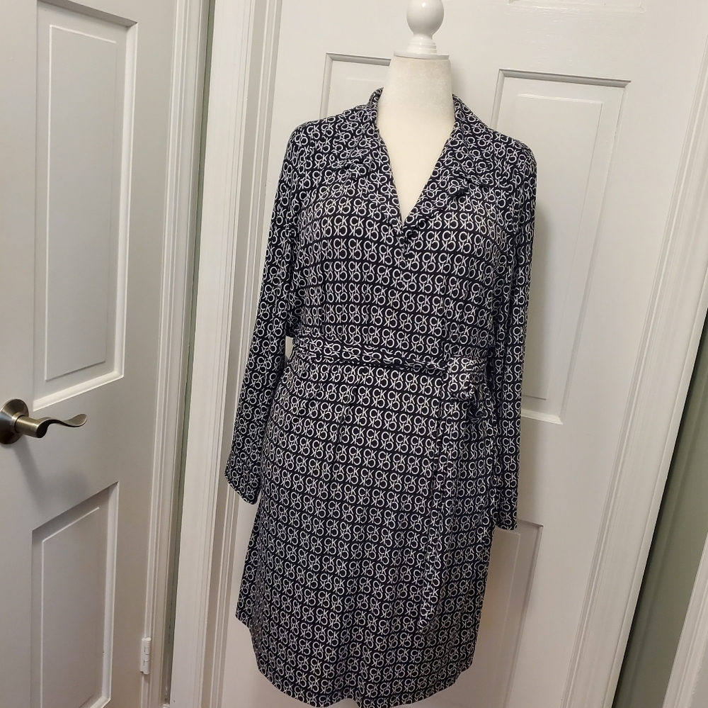 Calvin Klein Collection Dress CK Patterned w/ Belt Black & White Sze 22W Stretch